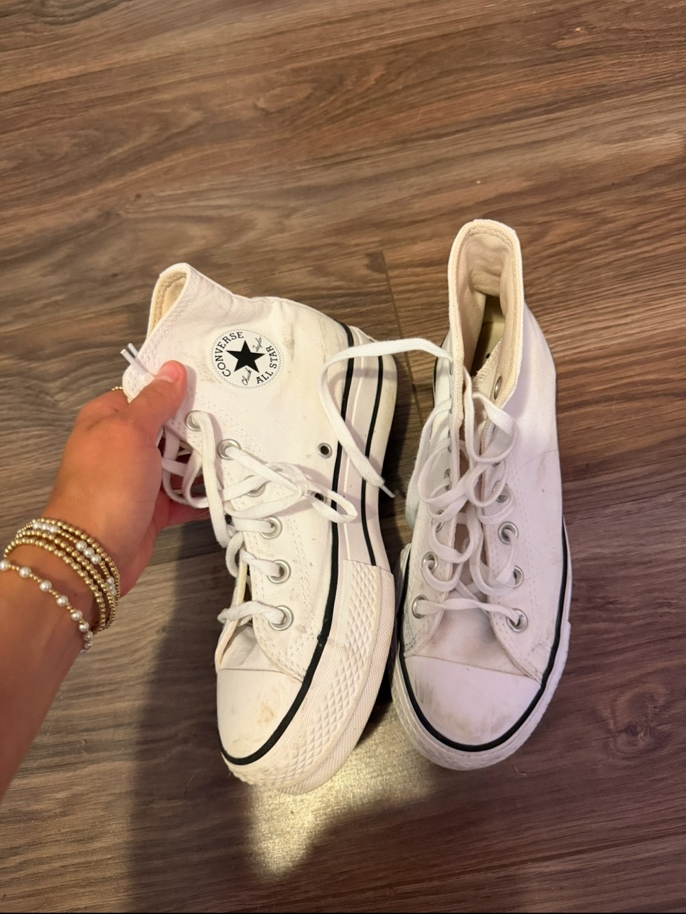 Converse White High Top Canvas Sneakers with Black Trim